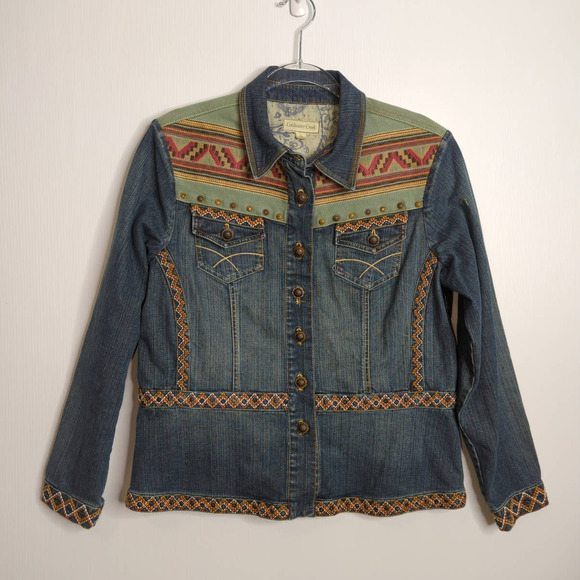 Coldwater Creek Jackets & Blazers - Coldwater Creek Southwestern Jean Jacket Embroidered Rivets Size Large